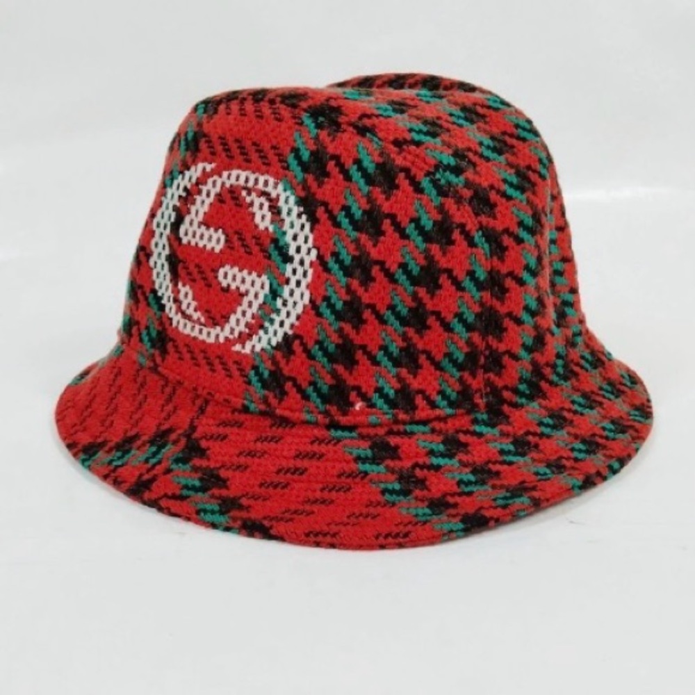 Gucci Wool Houndstooth Bucket Hat in Red